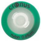 Cronus 13mm Nylon Syringe Filter 0.45µm. Lowest Extractables. Luer Lock inlet, Luer Spike outlet.