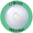 Cronus 25mm PES Syringe Filters 0.45µm. Luer Lock inlet, Luer Spike outlet.