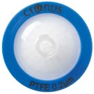 Cronus 25mm PTFE Syringe Filter 0.2µm. Luer Lock inlet, Luer Spike outlet.