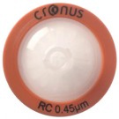 Cronus 25mm Regenerated Cellulose Syringe Filters 0.45µm. Luer Lock inlet, Luer Spike outlet.